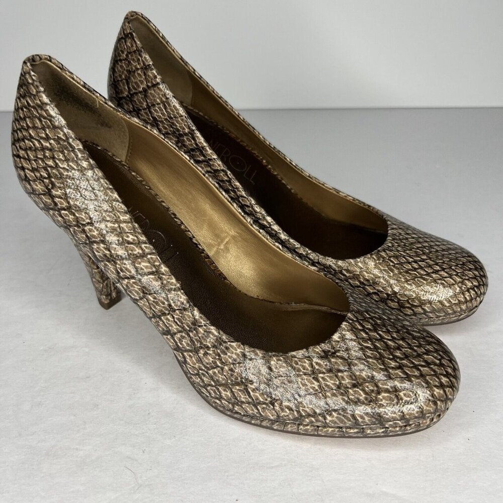 Via Neroli Pearlized Snake Skin Design Gold Gray Womens Size 7.5 Platform Pumps - Picture 2 of 8